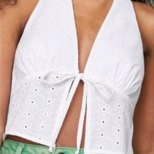 Wild fable 🌸medium light white cotton  eyelet lace halter top new